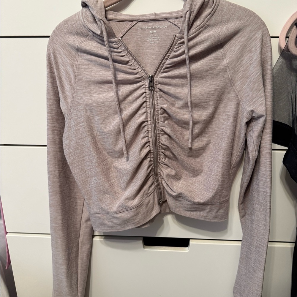 Ruched Zip-Up Hoodie - Light Pink